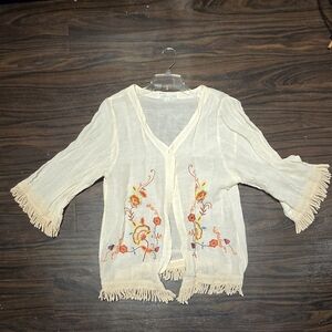Vintage Havana Cream Embroidered Jean Jacket